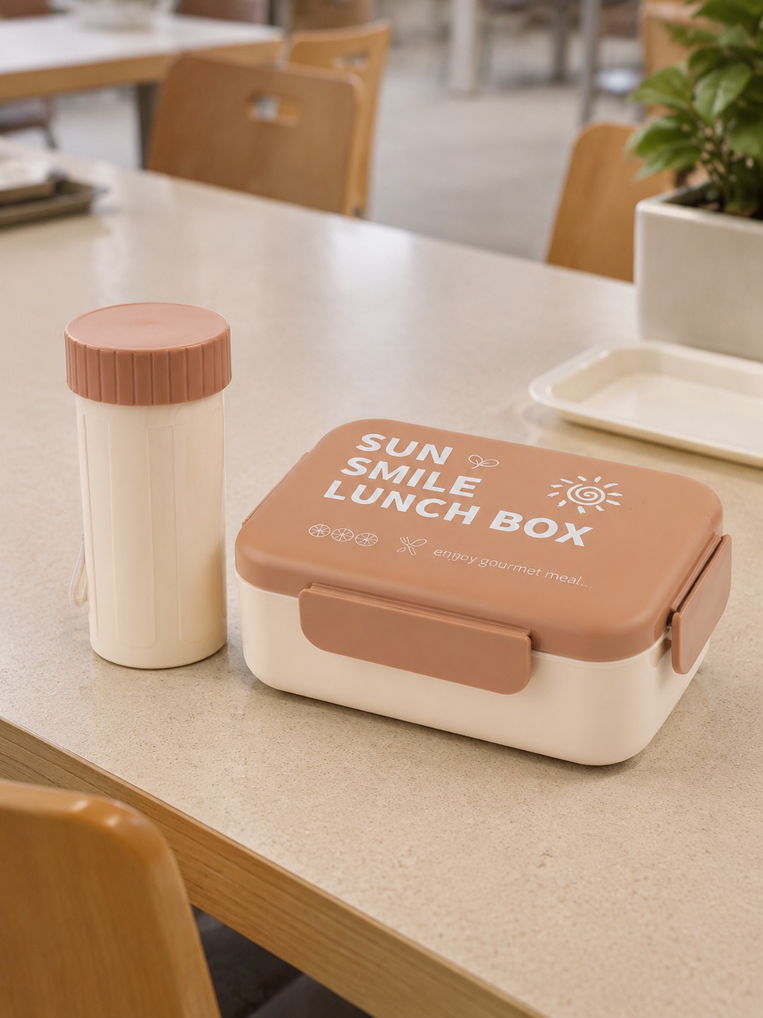 Pink Plastic Lunch Box and Water Bottle Set