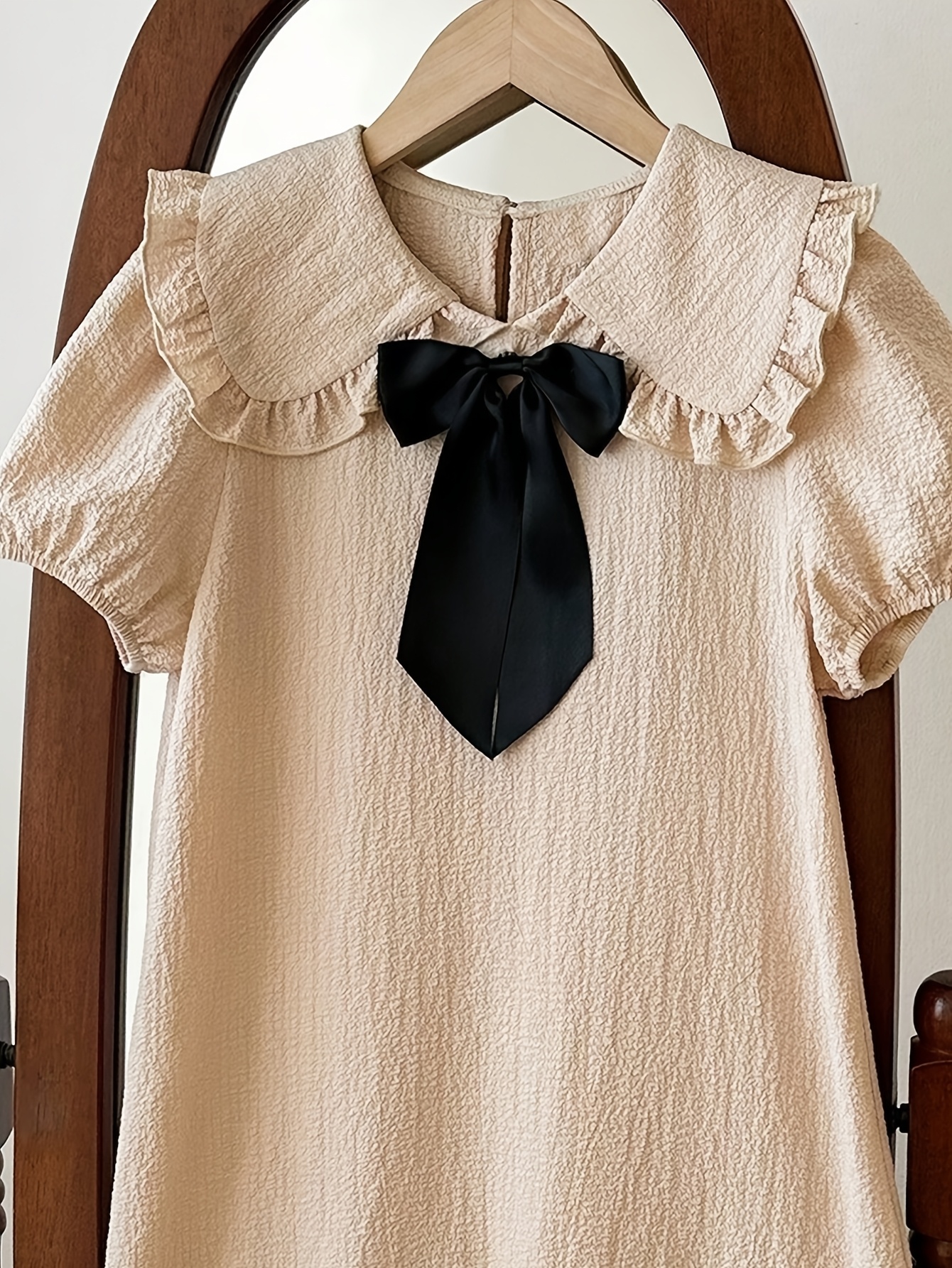 Beige Solid Round Neck A-Line Dress
