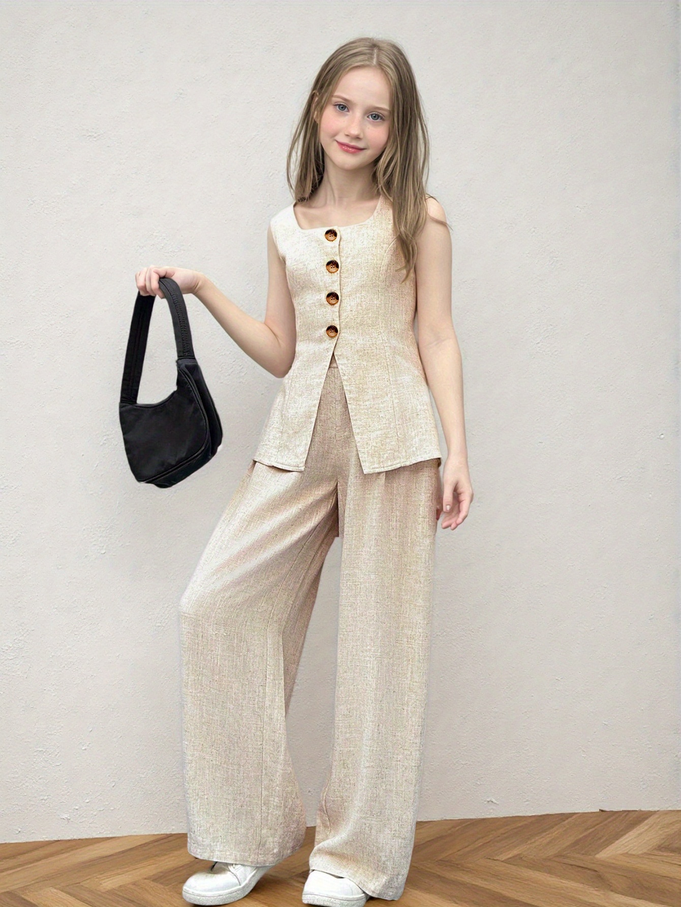 Beige Texture Pant Set