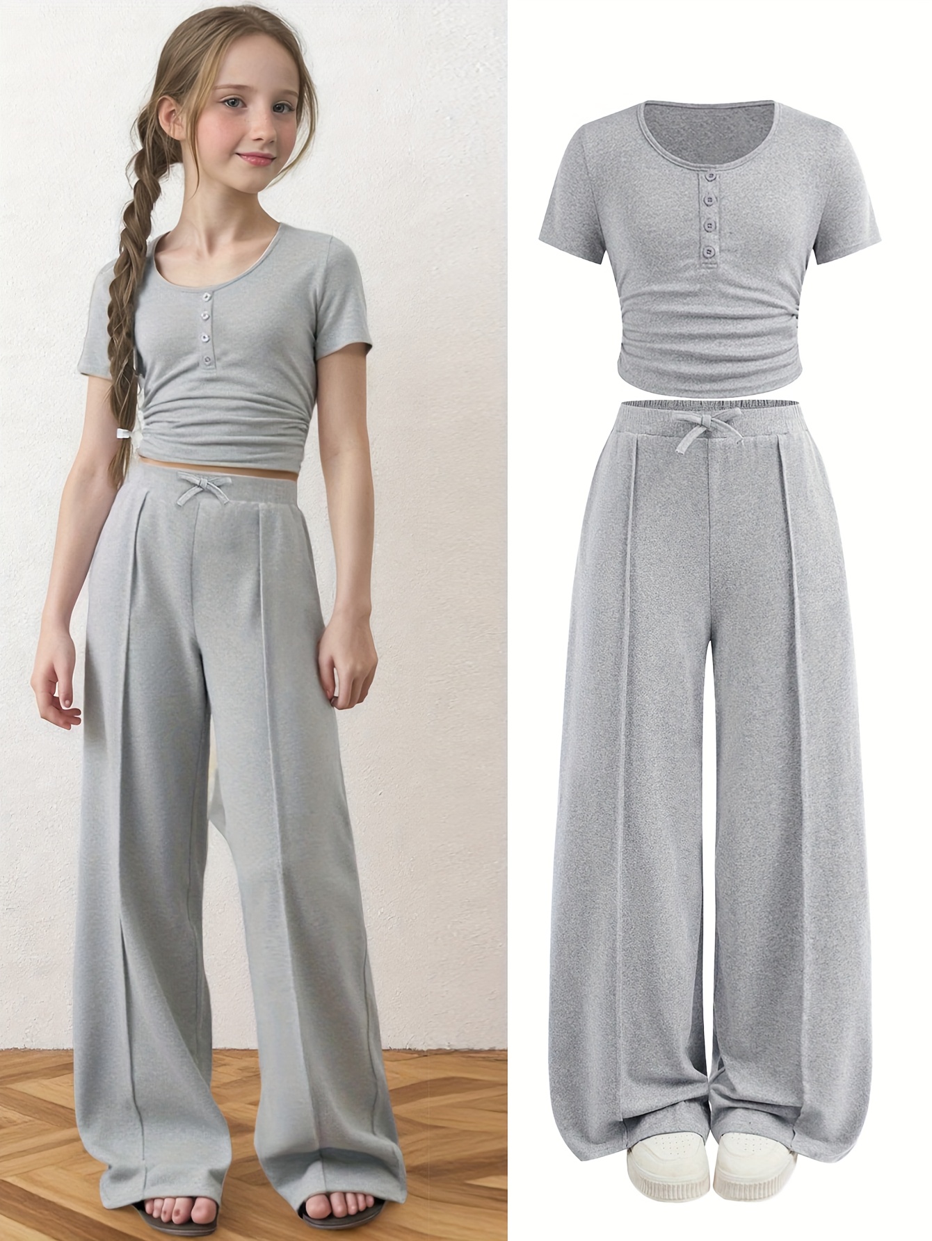 Grey Solid Top and Bottom Set