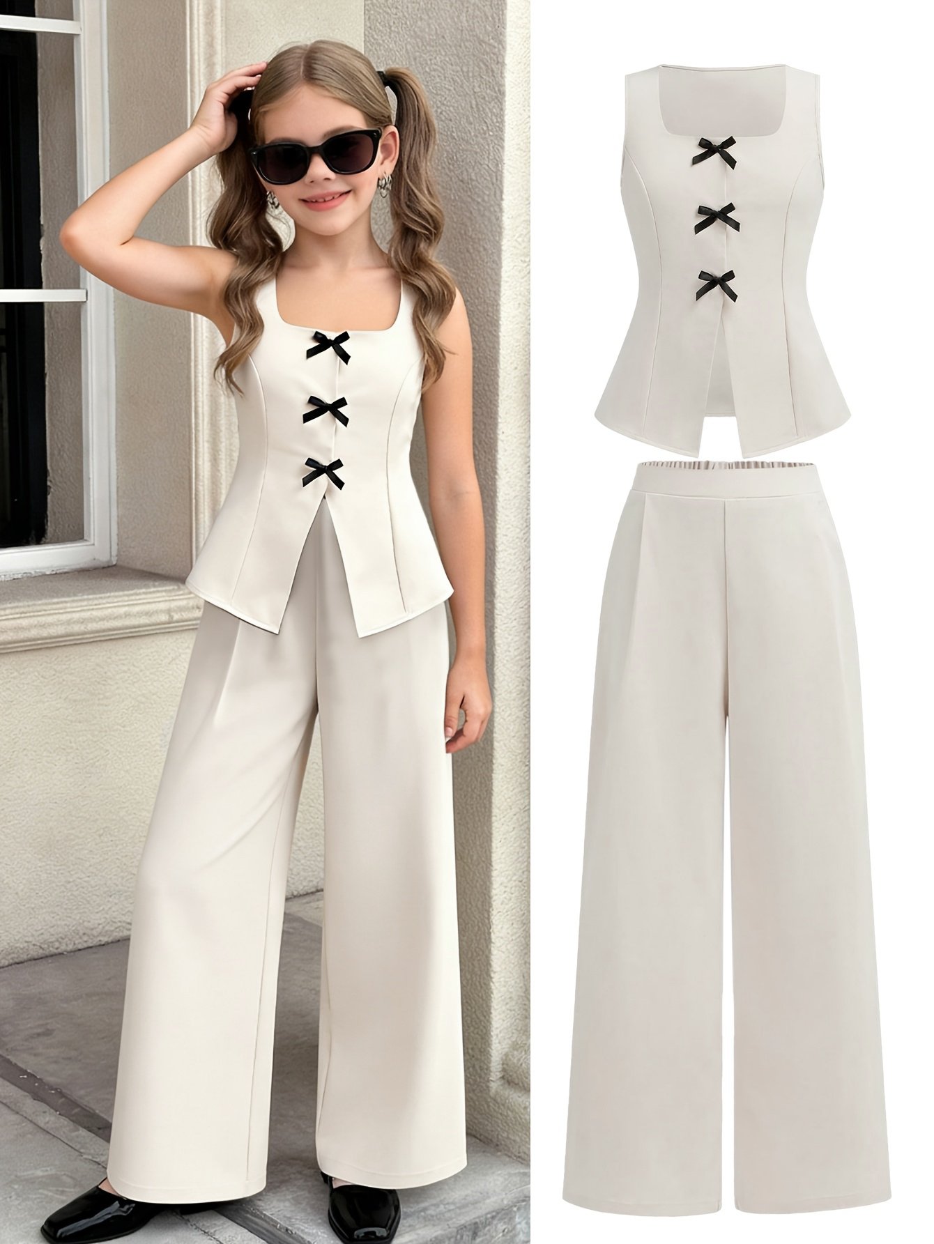 Off White Solid Top and Trousers Set