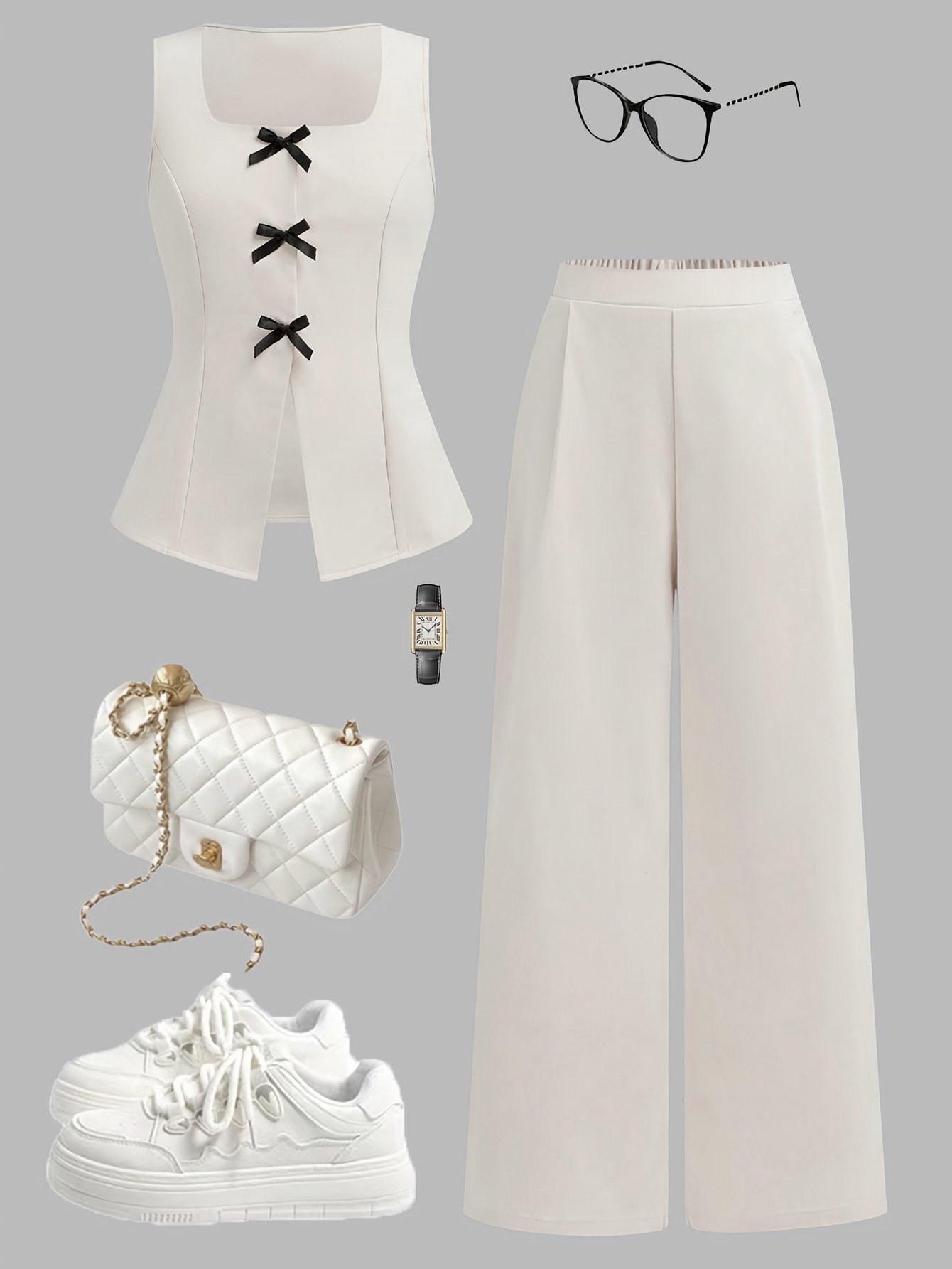 Off White Solid Top and Trousers Set