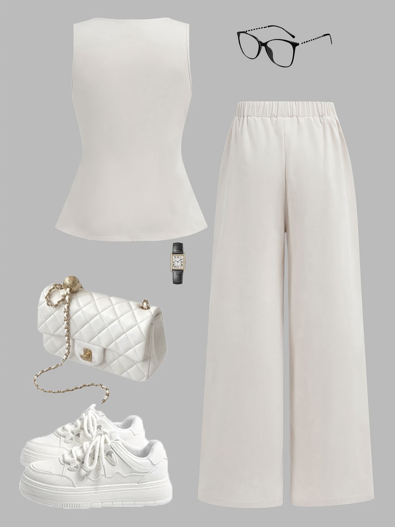 Off White Solid Top and Trousers Set