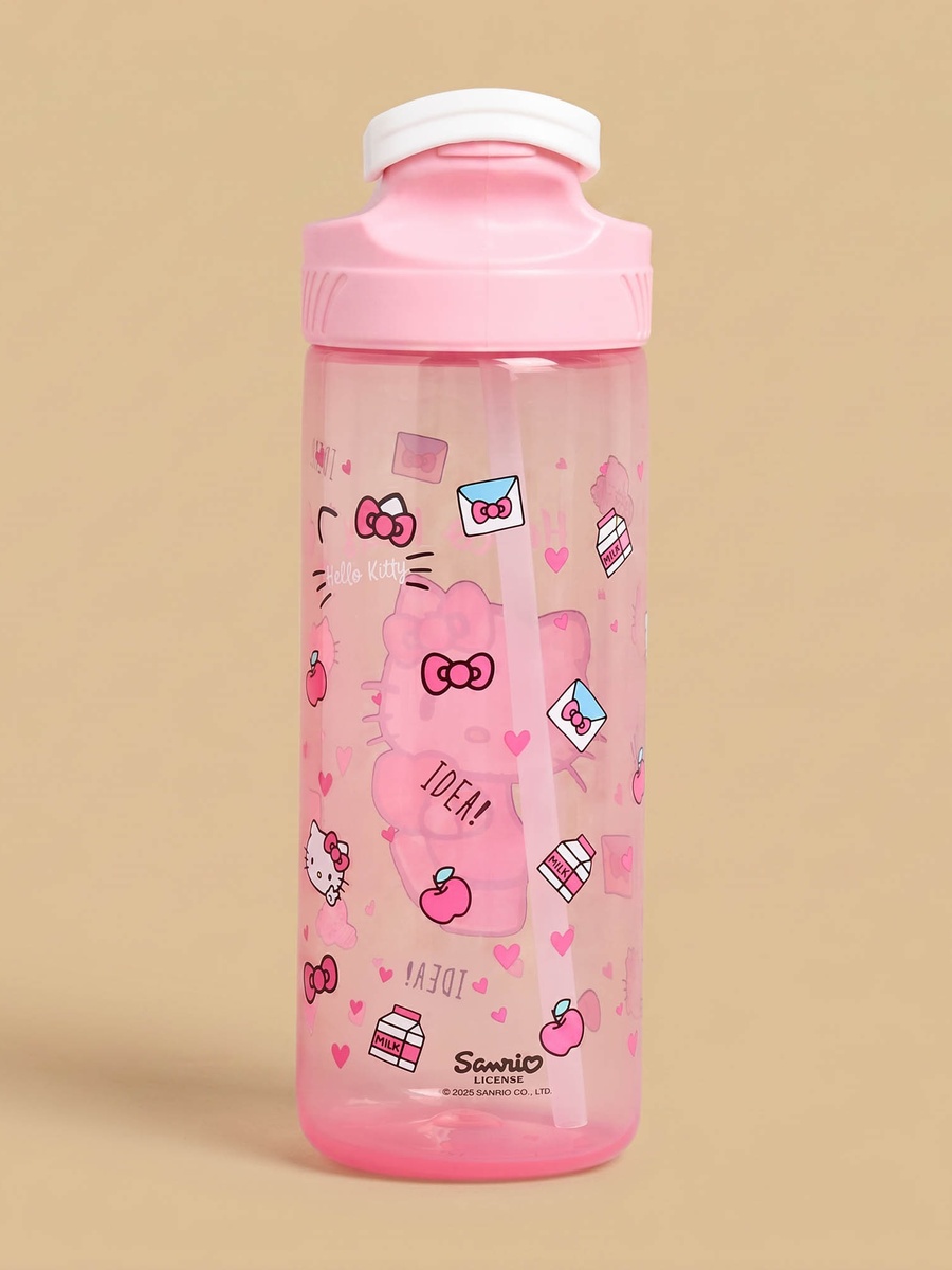Hello Kitty Print Water Bottle with Straw