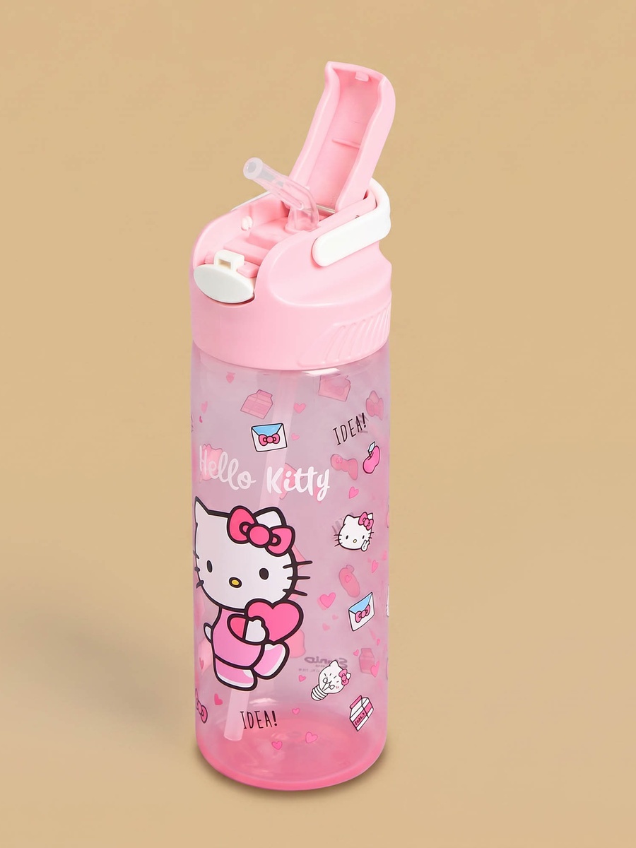 Hello Kitty Print Water Bottle with Straw
