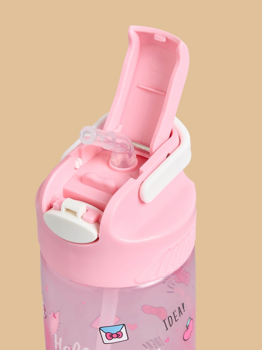 Hello Kitty Print Water Bottle with Straw
