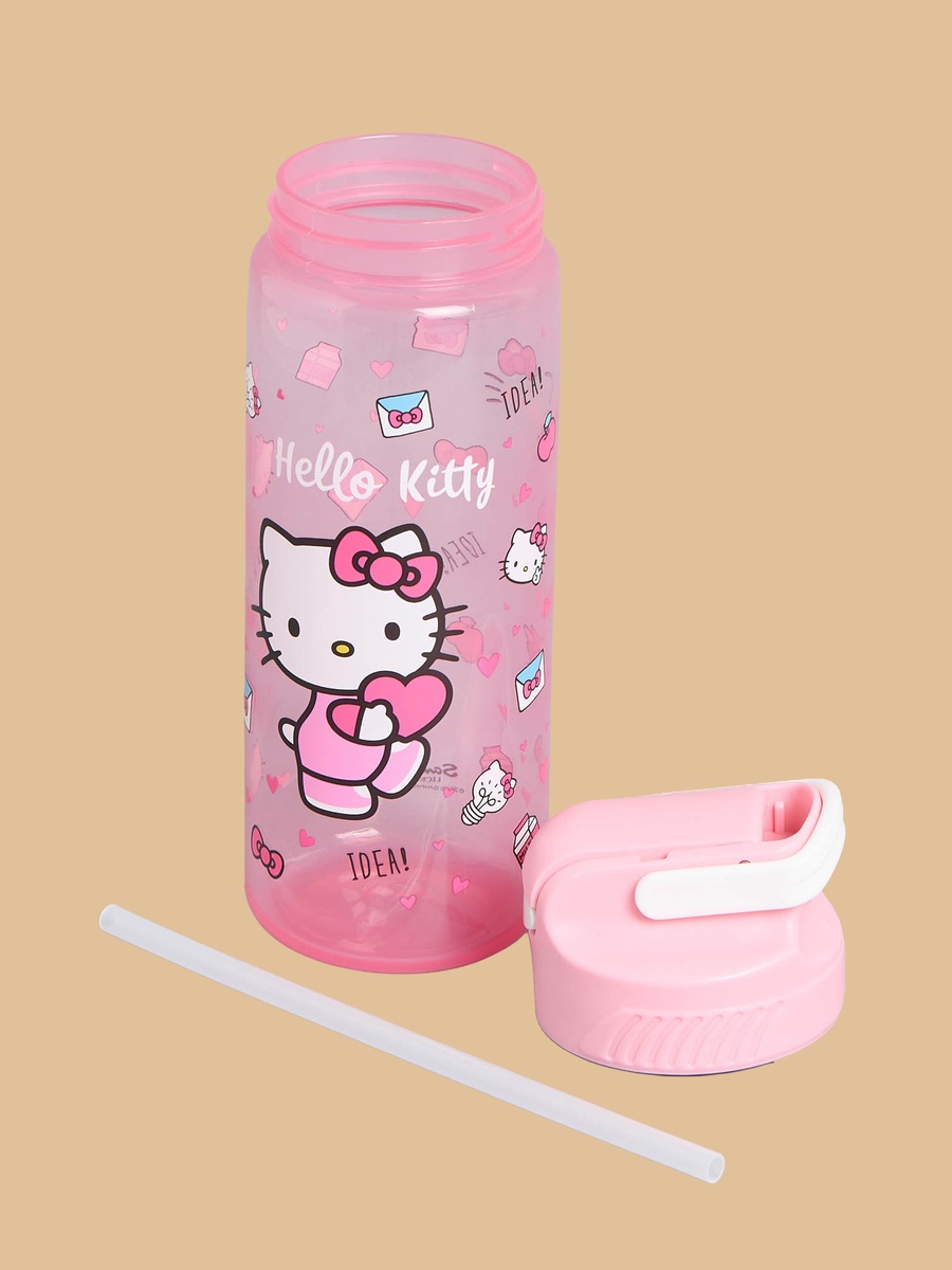 Hello Kitty Print Water Bottle with Straw