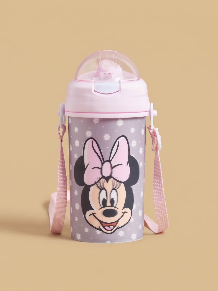 Minnie Mouse Print Water Bottle with Strap