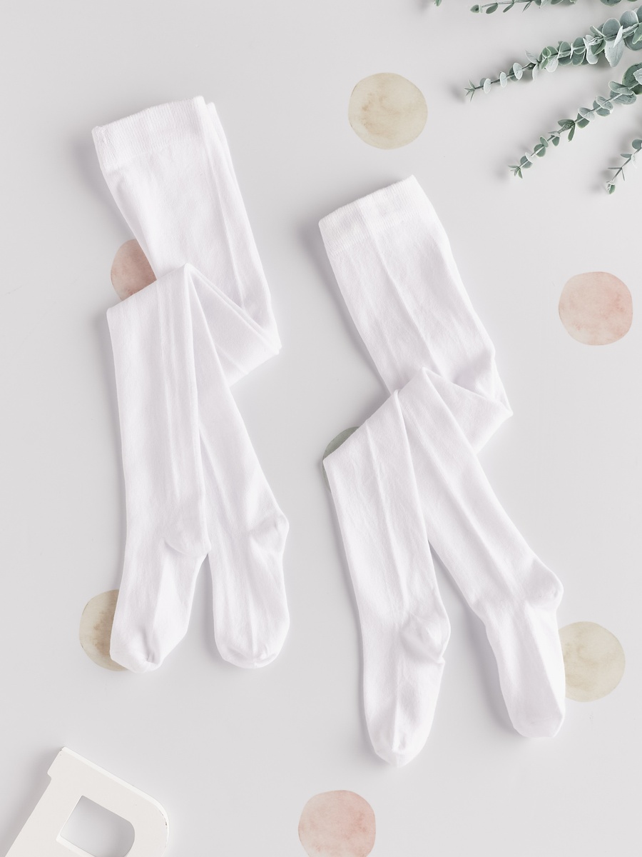 Pack of 2 - Solid BCI Cotton Tights with Cuffed Hem