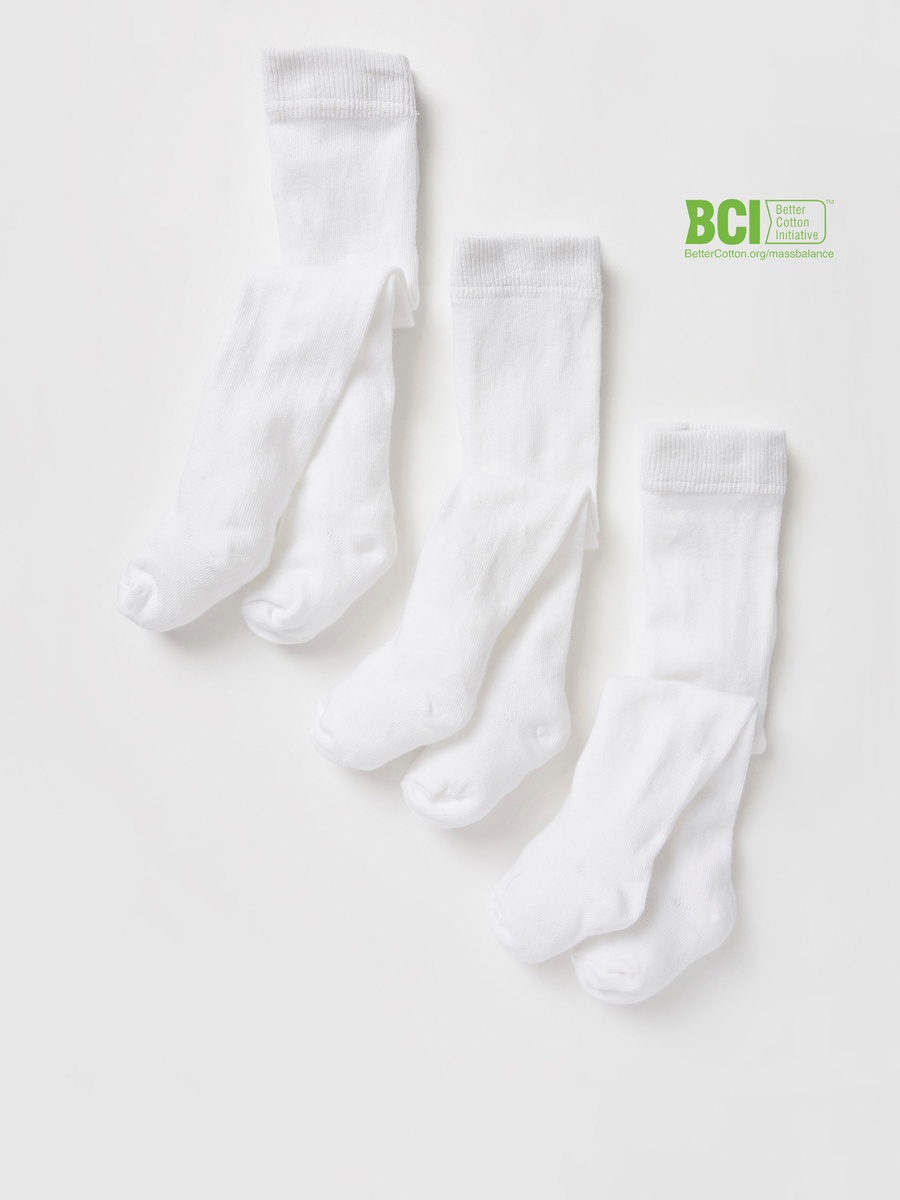 Pack of 3 - Solid BCI Cotton Tights with Cuffed Hem