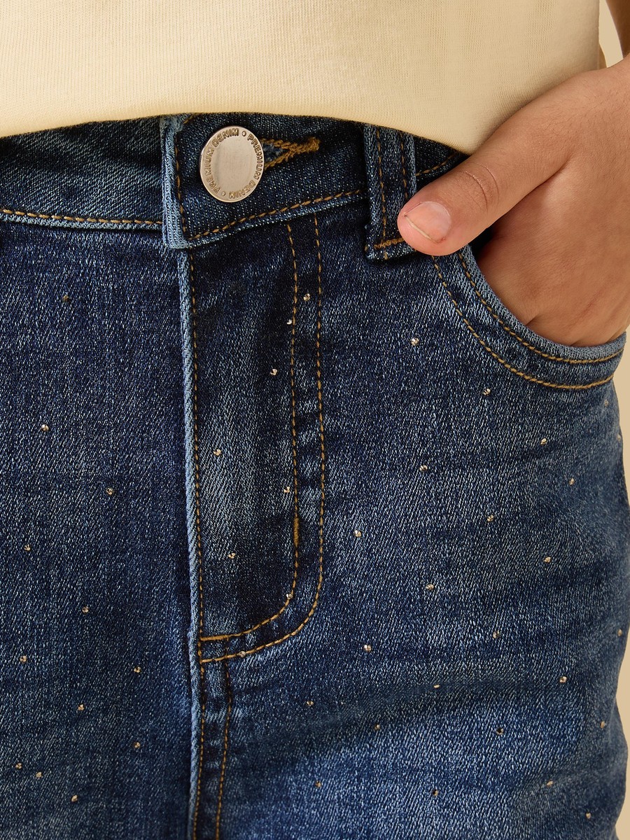 Straight Fit Cotton Jeans with Butterfly Applique