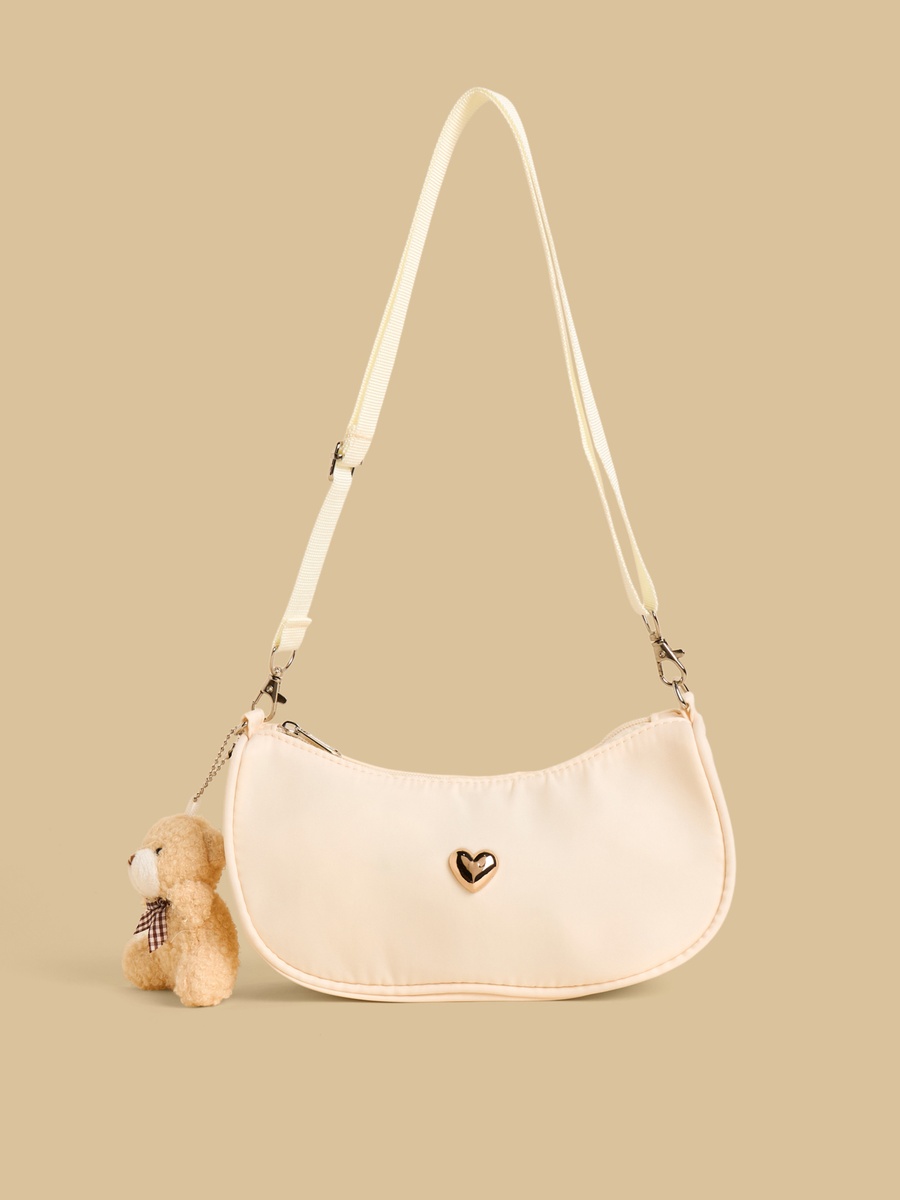 Teddy Bear Charm Crossbody Bag with Detachable Strap