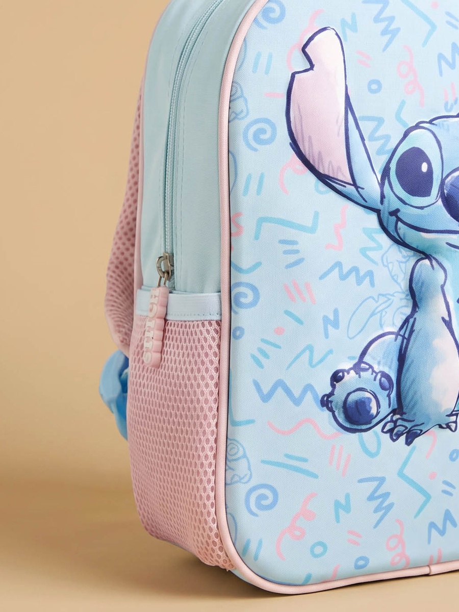 Stitch Print Backpack with Adjustable Shoulder Straps and Zip Closure