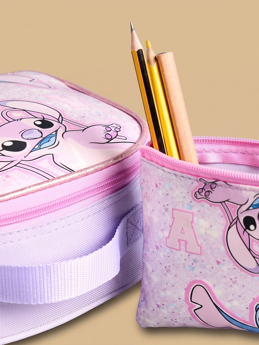 Stitch and Angel Print 5-Piece Backpack Set