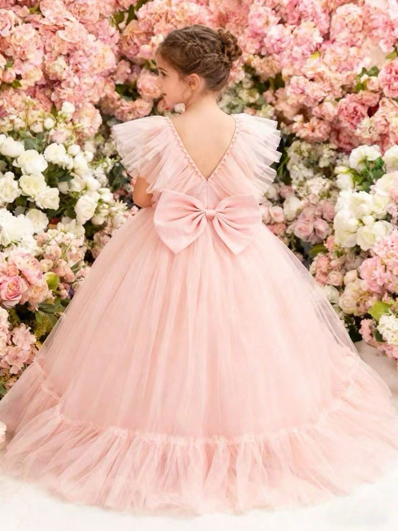 Girls Light Pink Ankle-Length Tulle Dress