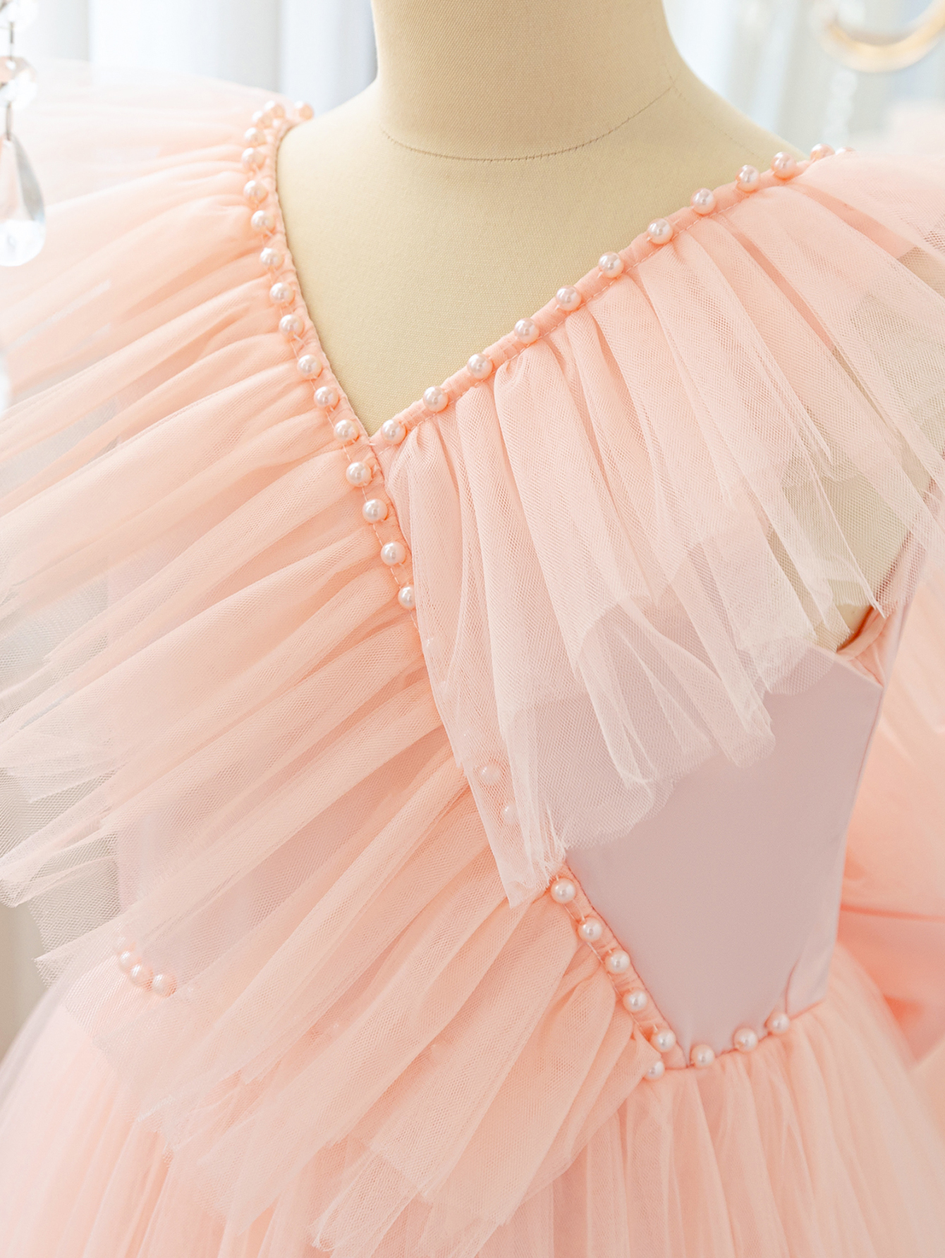 Girls Light Pink Ankle-Length Tulle Dress