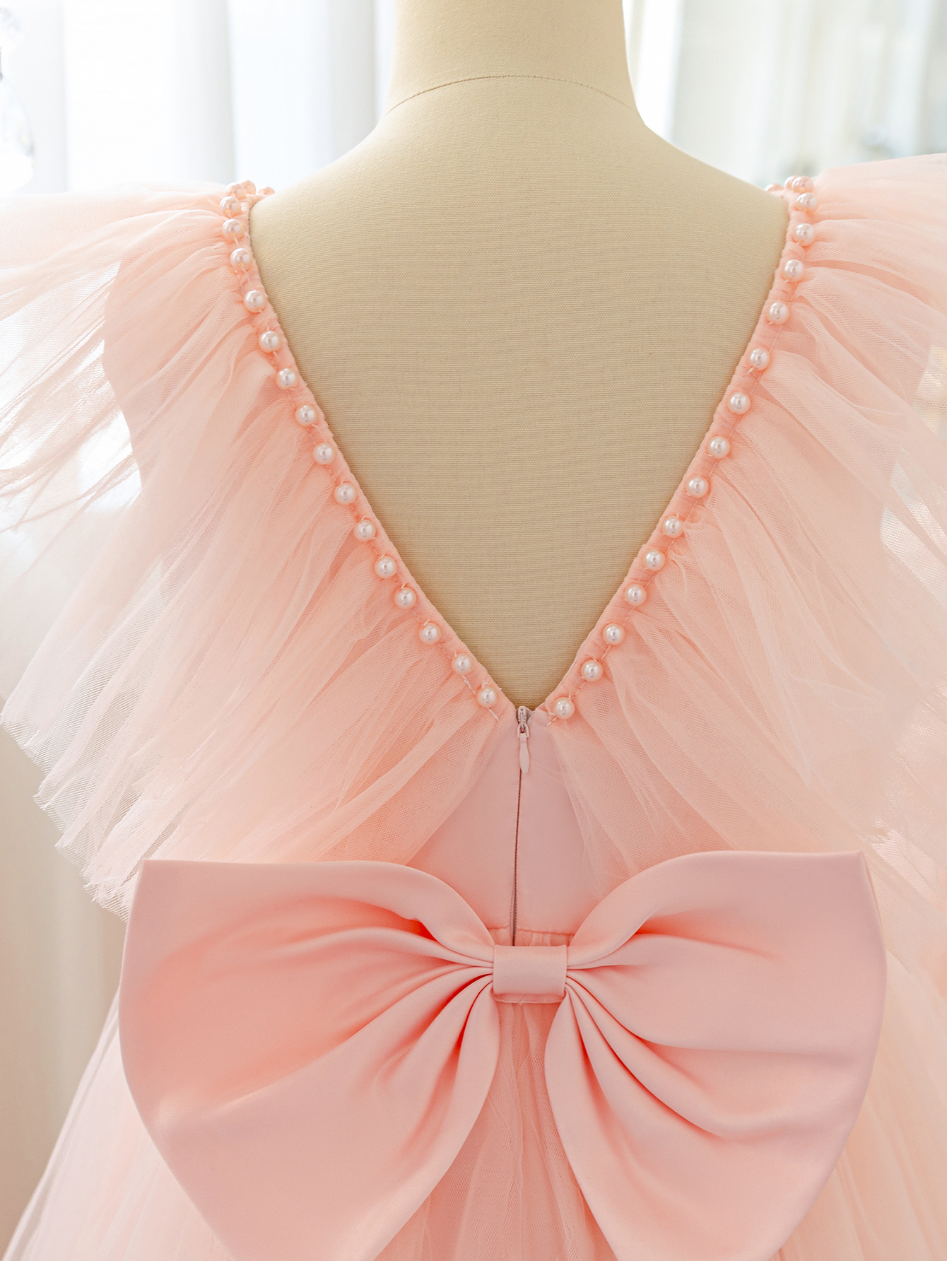Girls Light Pink Ankle-Length Tulle Dress
