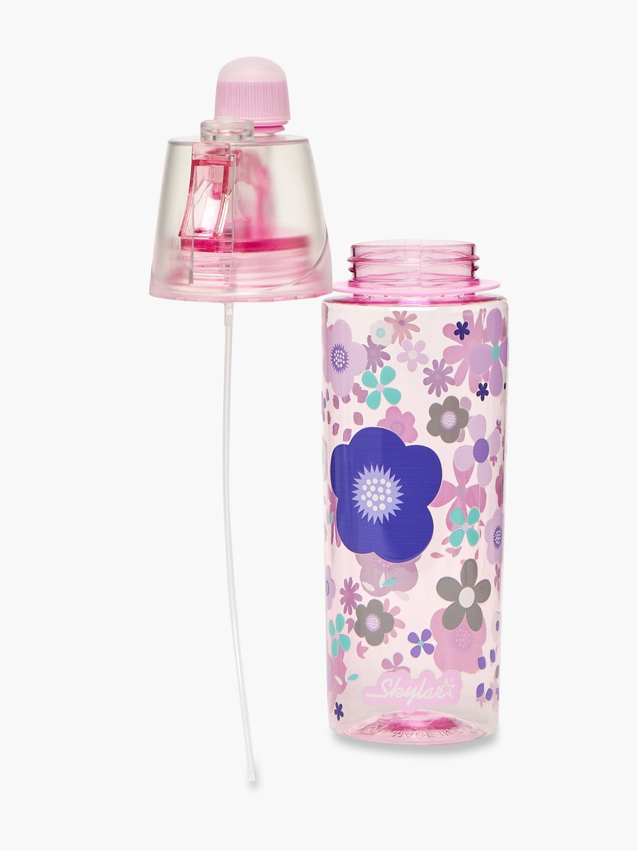 Floral Print Tritan Water Bottle with Spout and Spray Nozzle