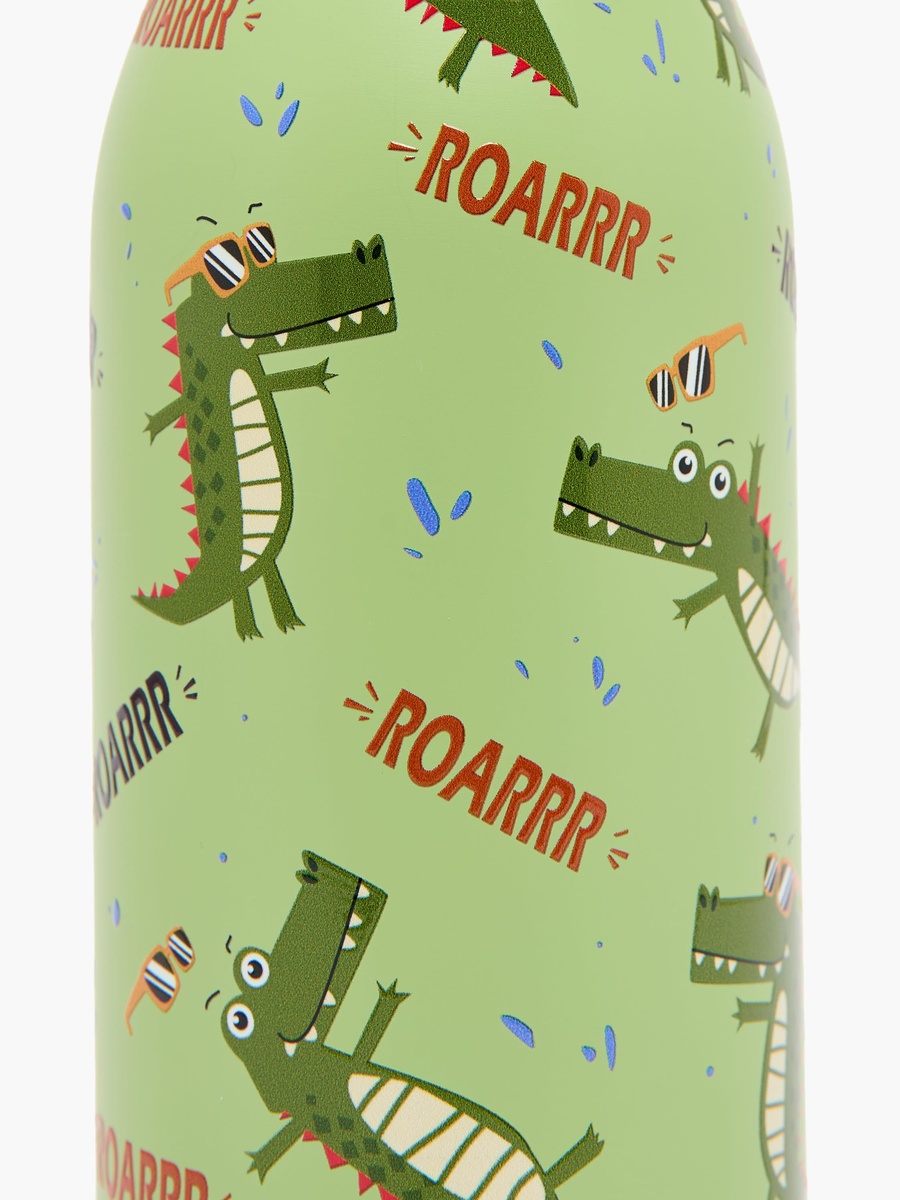 Dinosaur Print Stainless Steel Water Bottle with Wristlet Strap - 550 ml