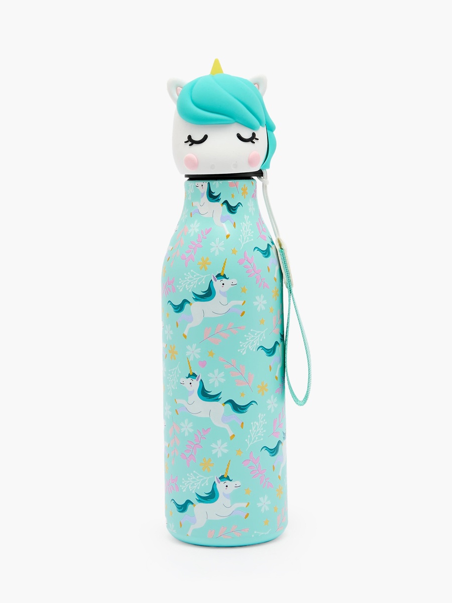 Unicorn Print Stainless Steel Water Bottle with Wristlet Strap - 550 ml