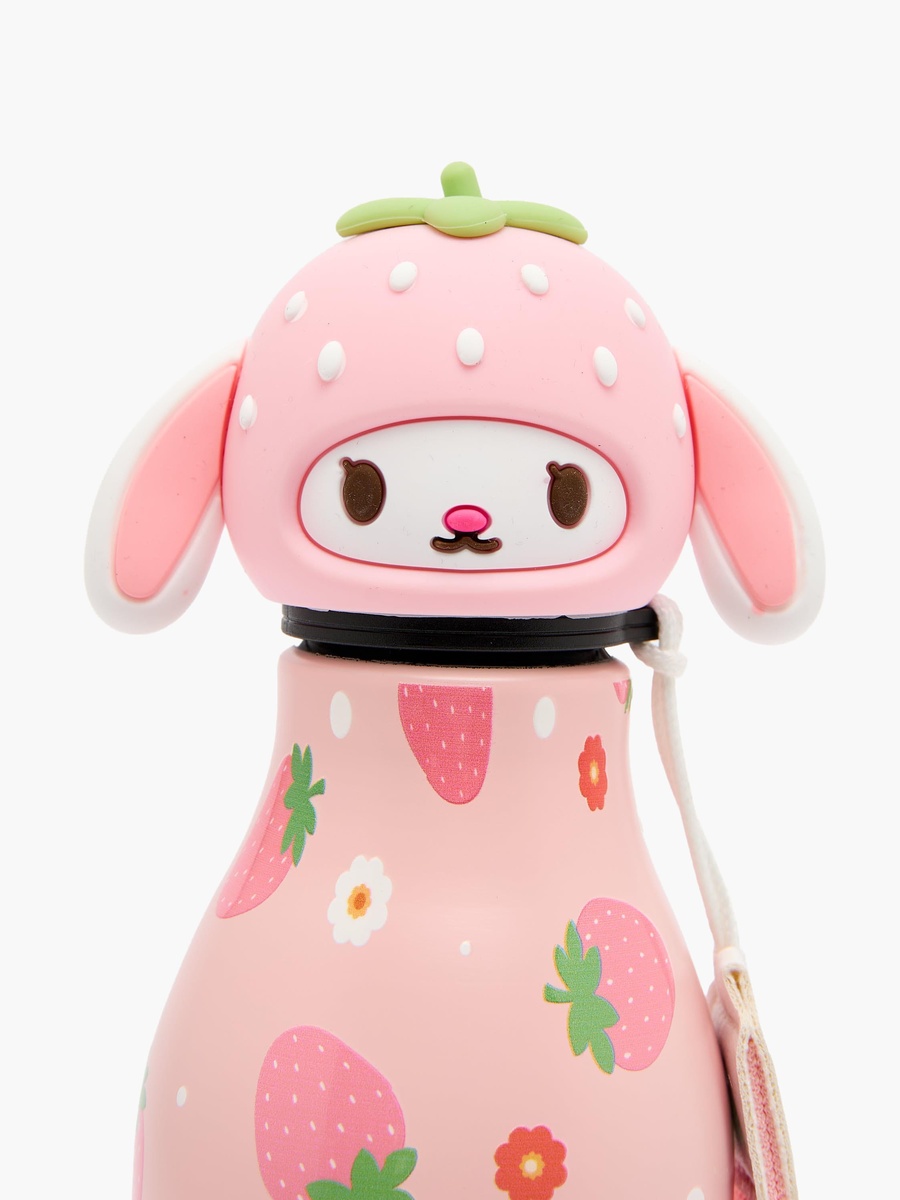 Strawberry Print Stainless Steel Water Bottle with Wristlet Strap - 550 ml