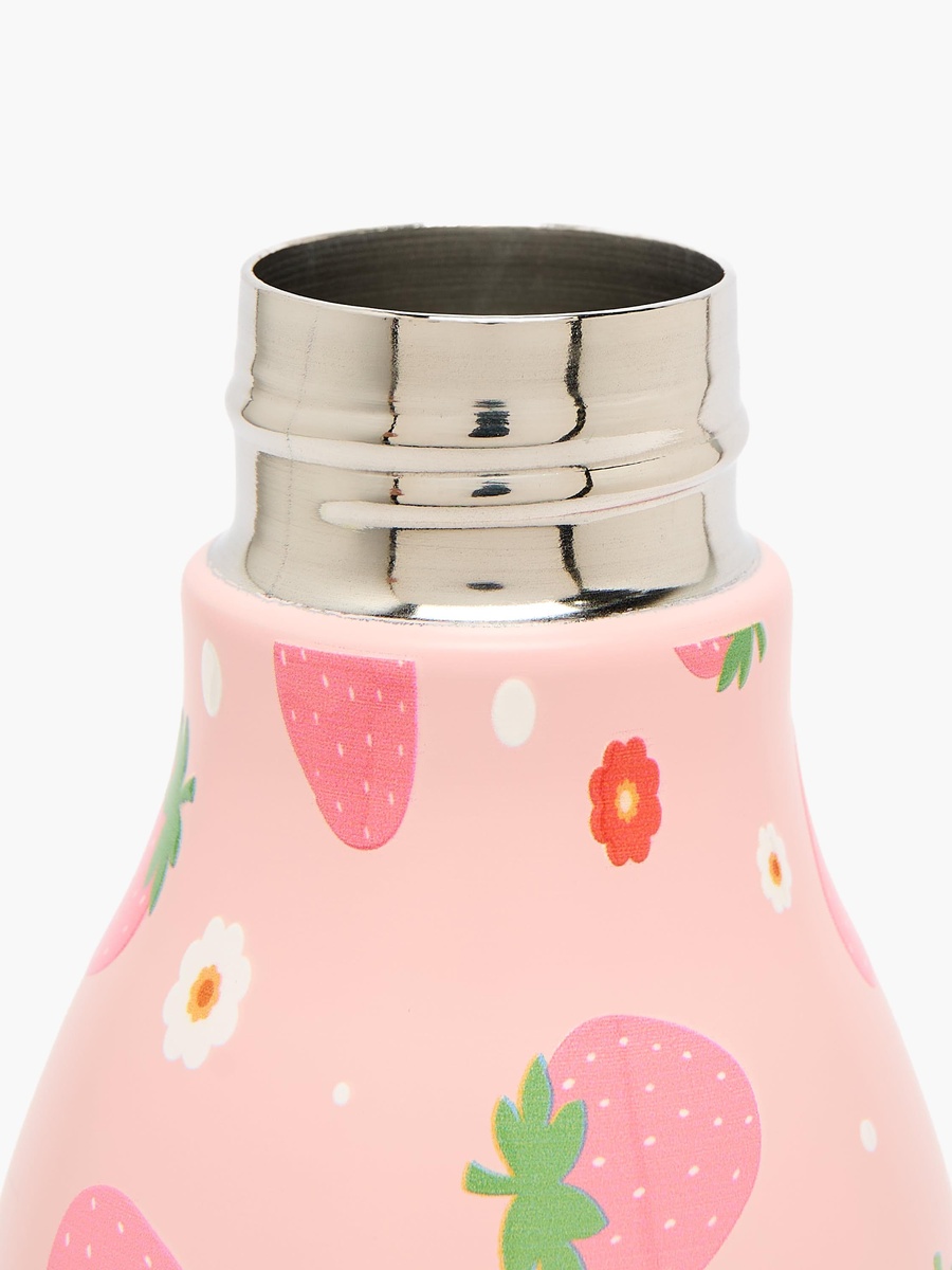 Strawberry Print Stainless Steel Water Bottle with Wristlet Strap - 550 ml
