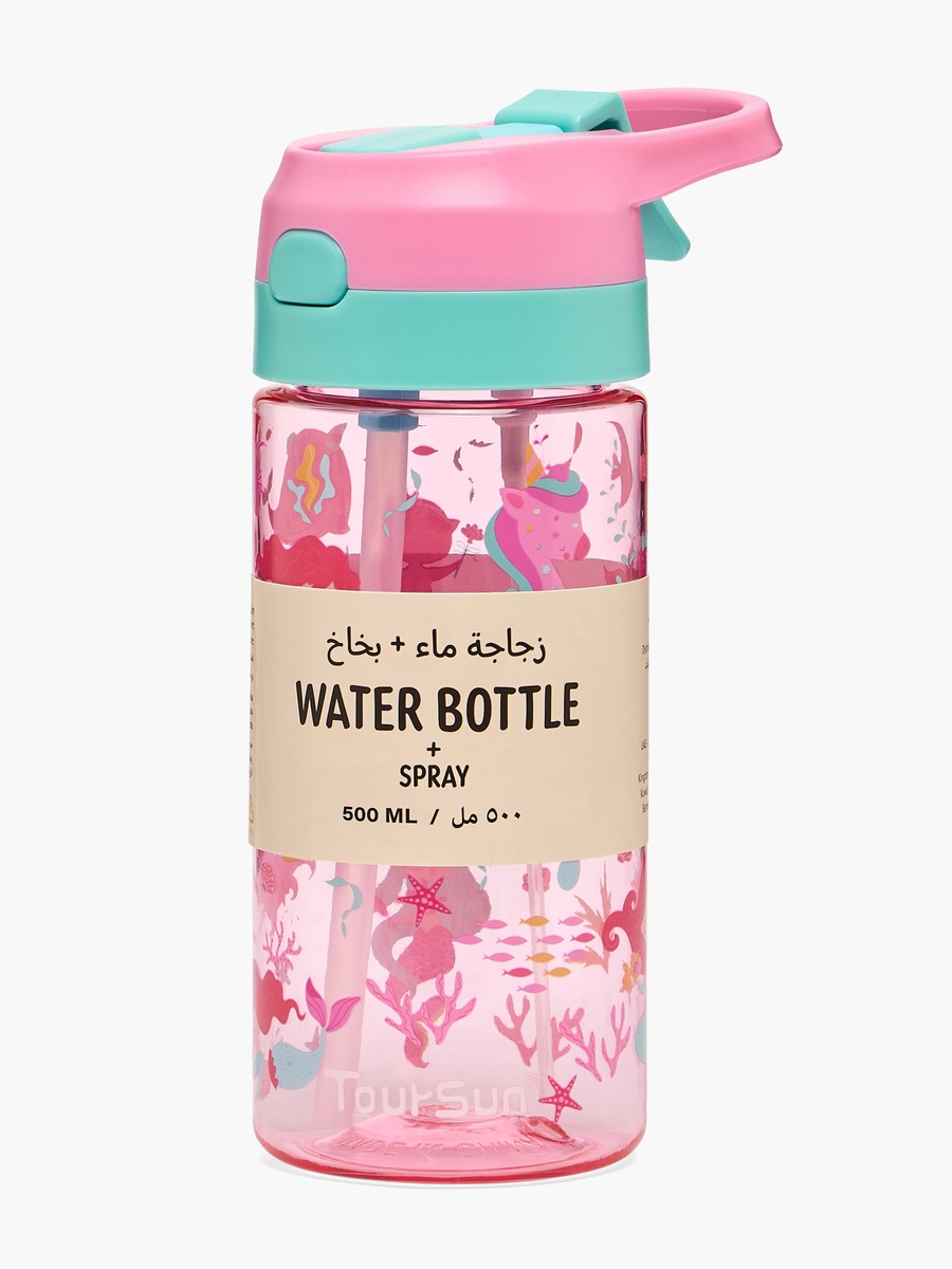 Unicorn Print Water Bottle with Spout and Spray - 500 ml