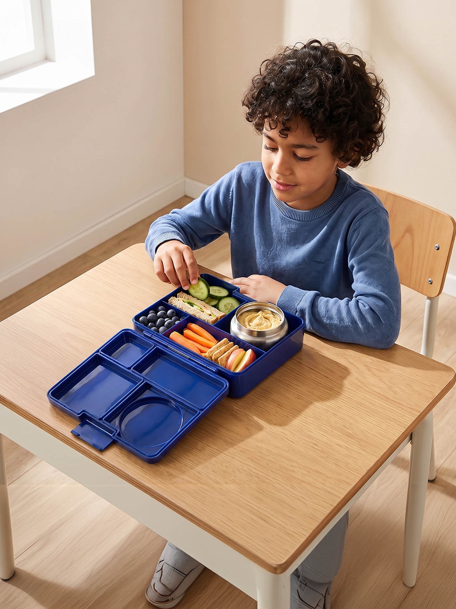 4-Compartment Bento Lunch Box with Food Jar and Cutlery