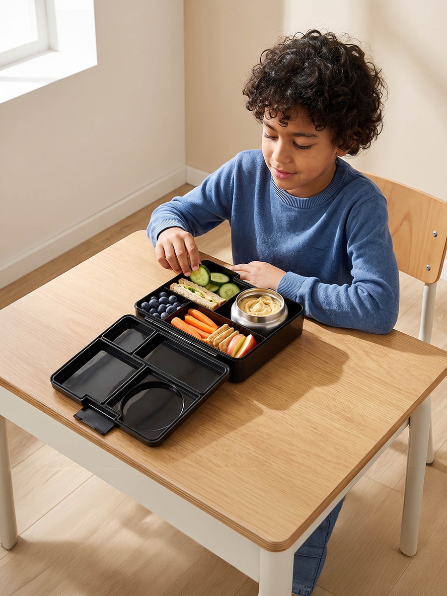 4-Compartment Bento Lunch Box with Food Jar and Cutlery