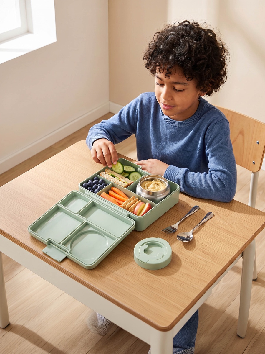 4-Compartment Bento Lunch Box with Food Jar and Cutlery