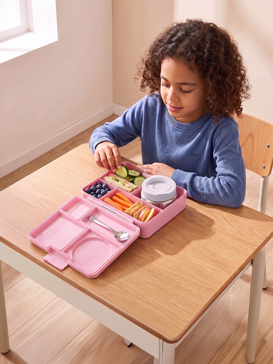 4-Compartment Bento Lunch Box with Food Jar and Cutlery