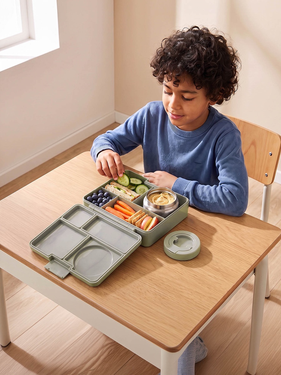 4-Compartment Bento Lunch Box with Food Jar and Cutlery