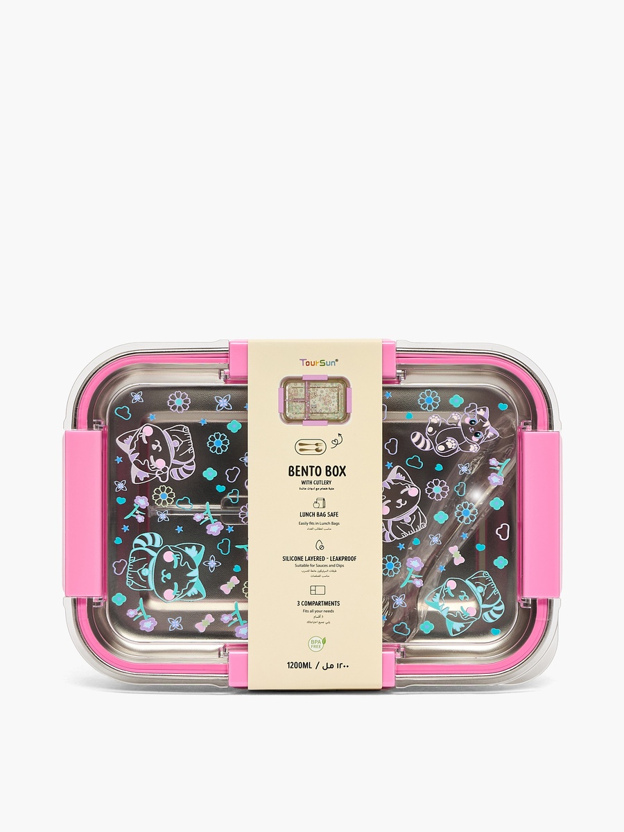 Cat Print Bento Lunch Box with 3 Compartments
