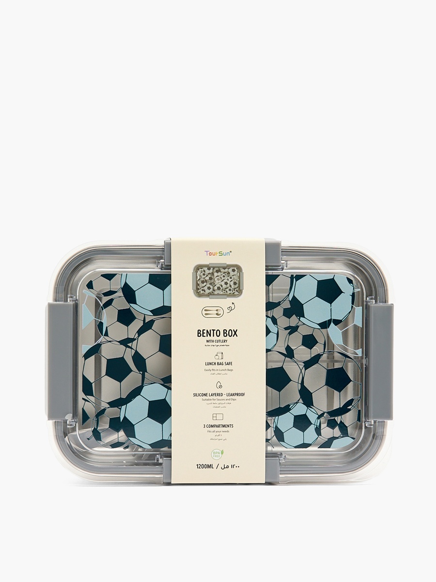 Football Print Bento Lunch Box with Compartments - 1.2 L