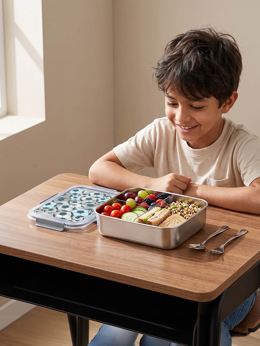 Football Print Bento Lunch Box with Compartments - 1.2 L
