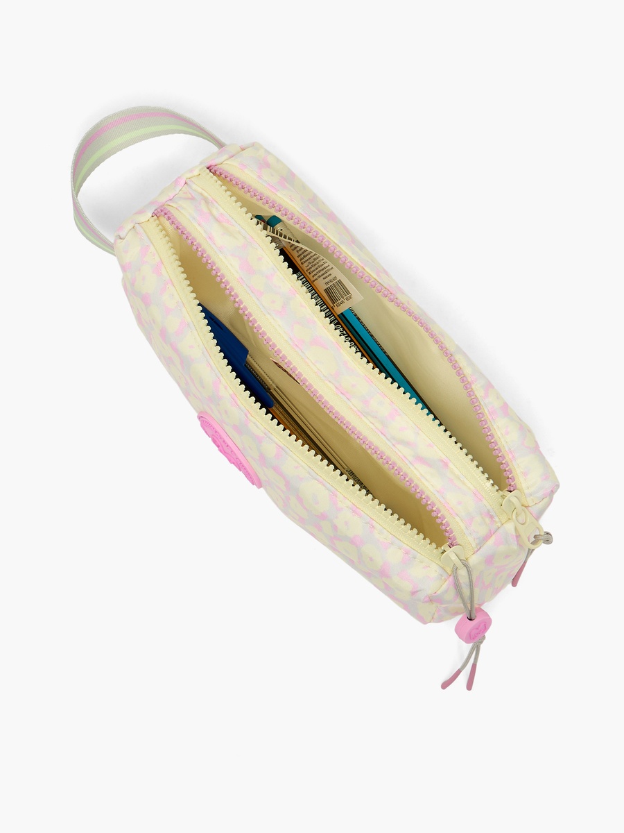 Floral Print Pencil Pouch with Dual Compartments