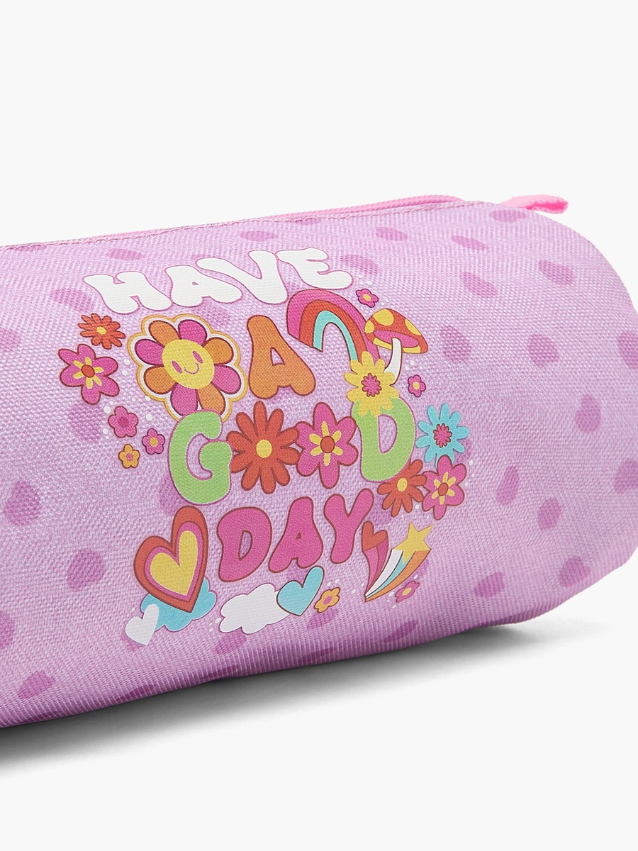 Slogan Print Pencil Pouch with Zip Closure