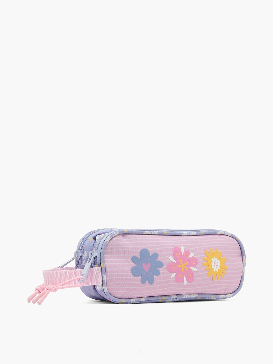 Floral Print Double Pencil Case with Double Compartments
