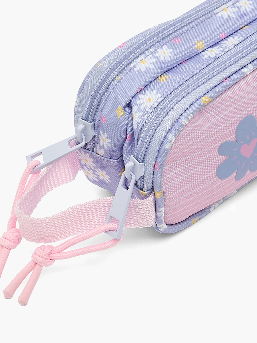 Floral Print Double Pencil Case with Double Compartments