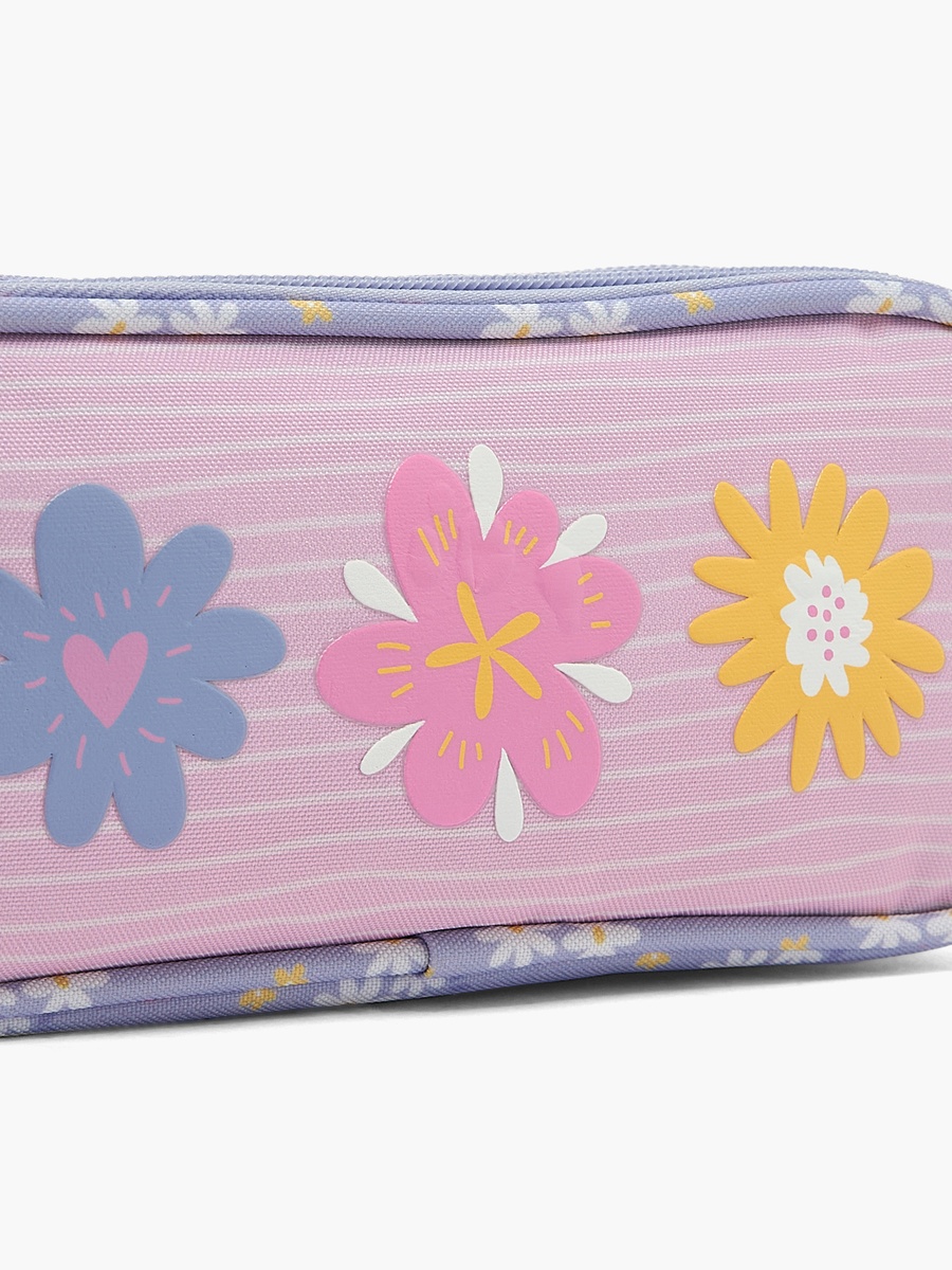 Floral Print Double Pencil Case with Double Compartments
