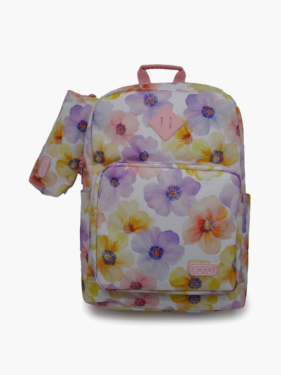 Floral 2-Piece School Backpack Set with Pencil Case - 17 Inch