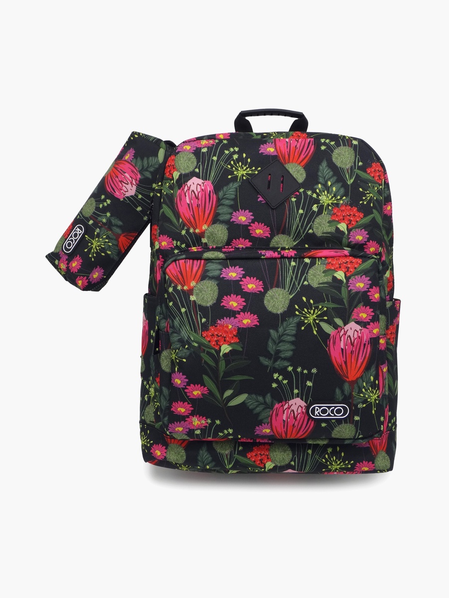 Floral 2-Piece School Backpack Set with Pencil Case - 17 Inch