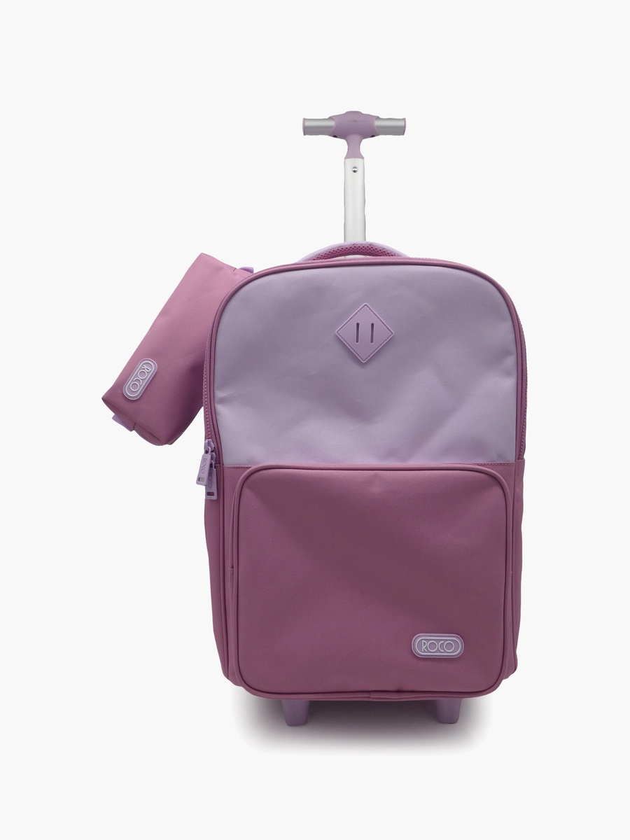 Plain 2-Piece School Trolley Bag Set with Pencil Case - 17 Inch