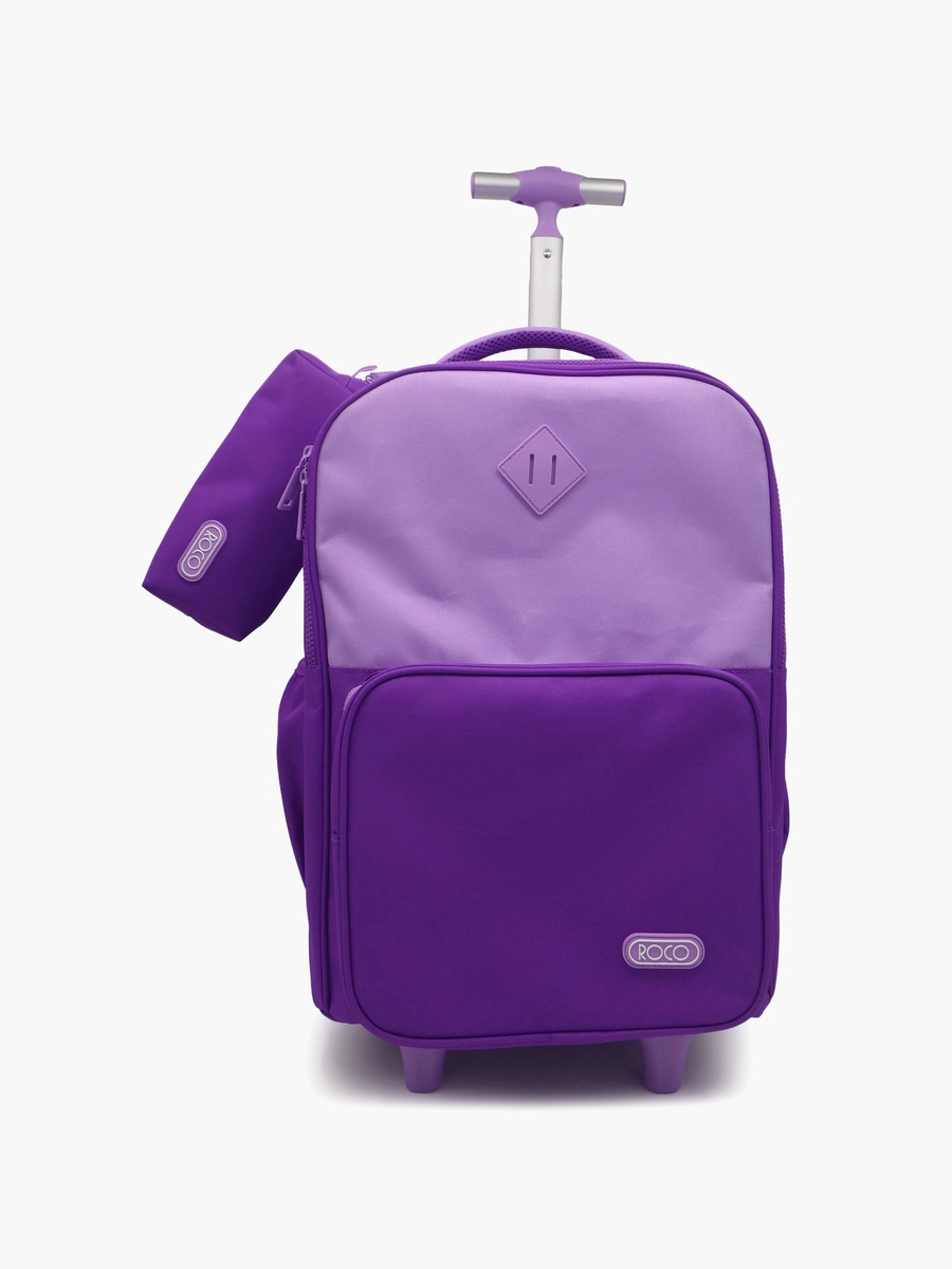 Plain 2-Piece School Trolley Bag Set with Pencil Case - 17 Inch