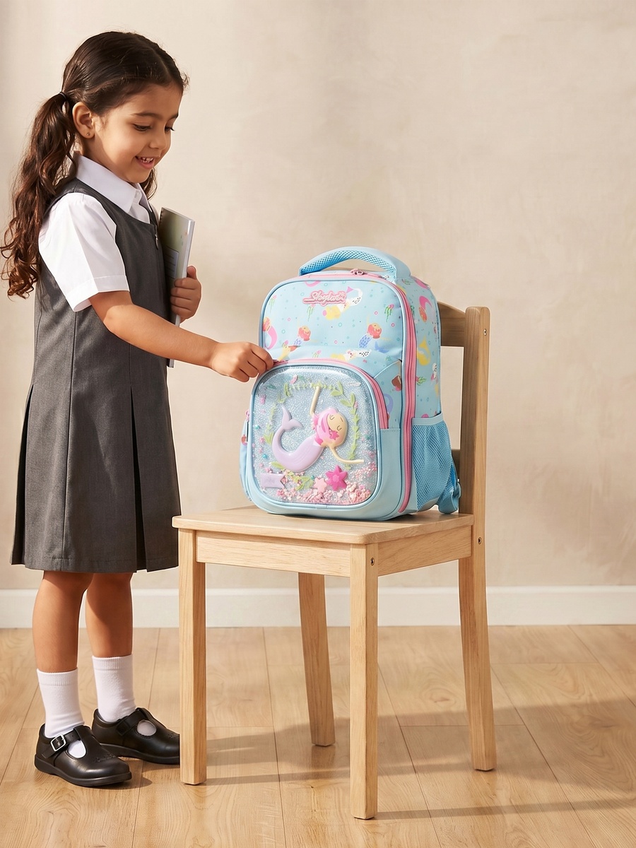 Mermaid Print Backpack with Laptop Compartment - 14 inches