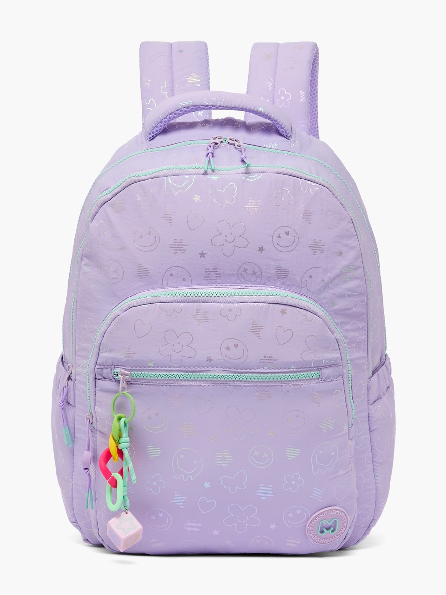Smiley Print Backpack with Adjustable Straps - 17 inches