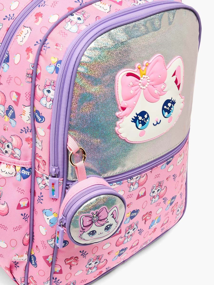 Cat Print Backpack with Coin Pouch - 17 inches