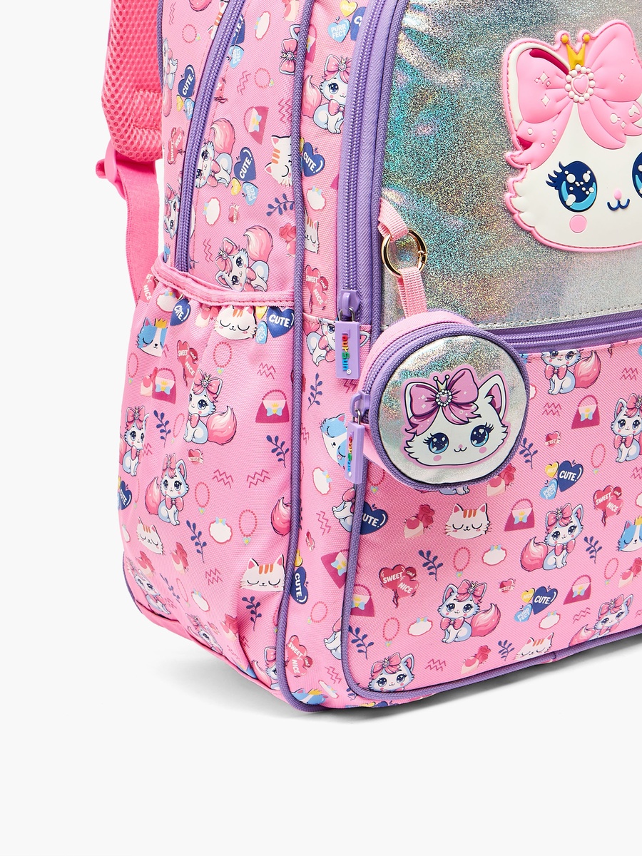 Cat Print Backpack with Coin Pouch - 17 inches