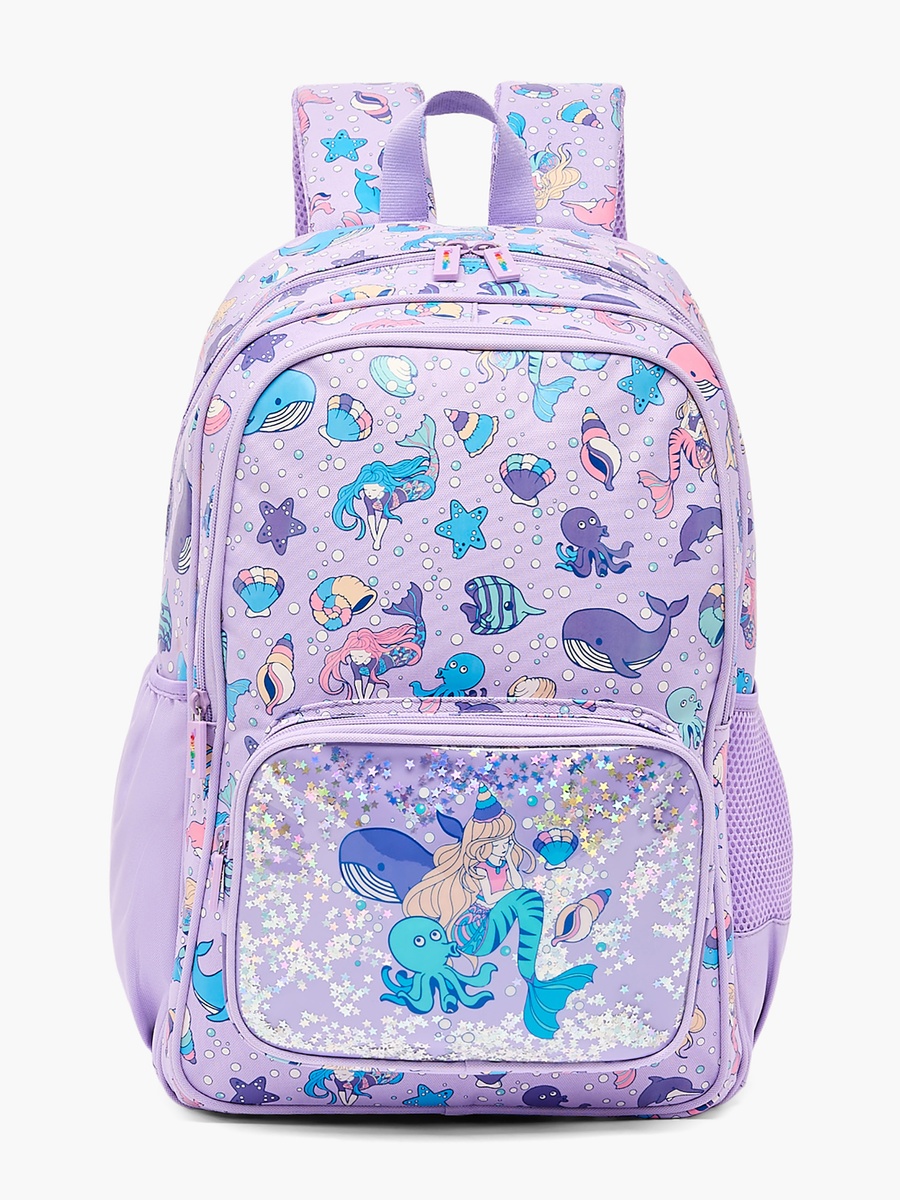 Mermaid Print Backpack with Adjustable Shoulder Straps - 17 inches
