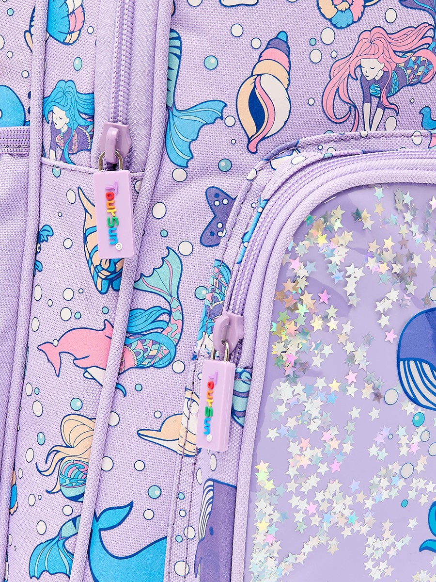 Mermaid Print Backpack with Adjustable Shoulder Straps - 17 inches